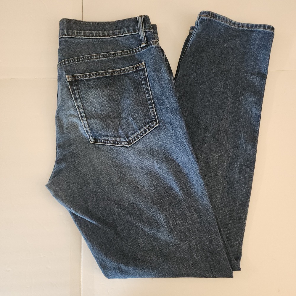 D41 J.Crew Flex Straight Leg Jeans Mens 33x32 Dark Wash Blue Denim Stretch